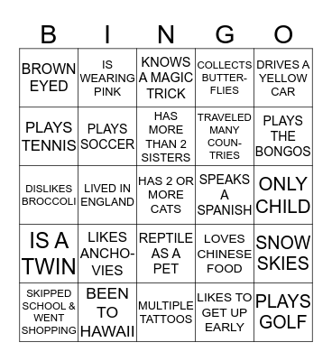 GET TO KNOW YOU BINGO Card
