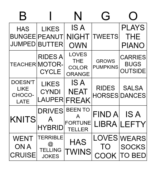 GET TO NOW YOU BINGO Card