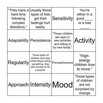 Bingo Child Development Bingo Card