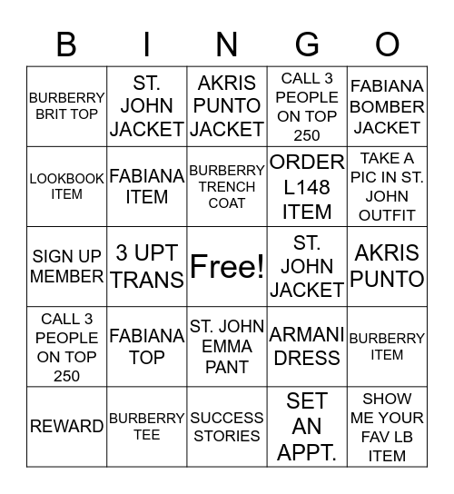 DESIGNER BINGO Card