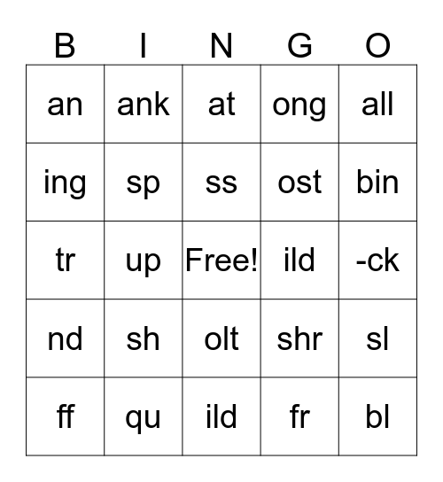 Wilson Vocabulary Bingo Card