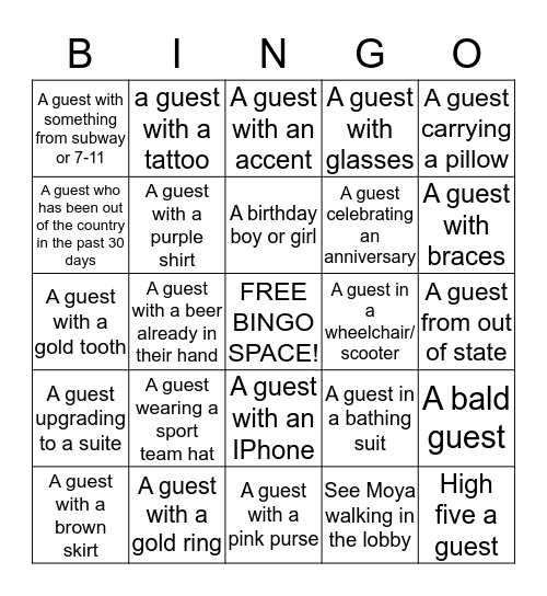 HOTEL BINGO  Bingo Card