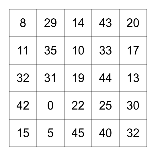 Los Numeros Bingo Card