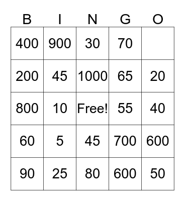 Los Numeros Bingo Card