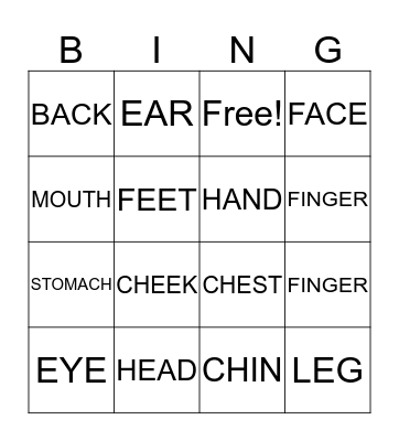 BODY PARTS Bingo Card