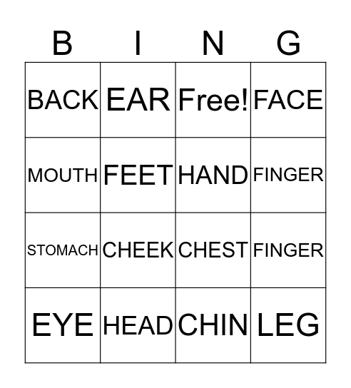 BODY PARTS Bingo Card