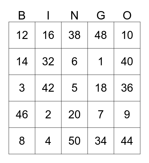 Los Numeros Bingo Card