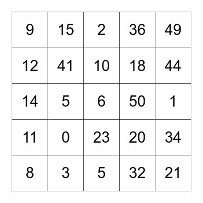 Los Numeros Bingo Card