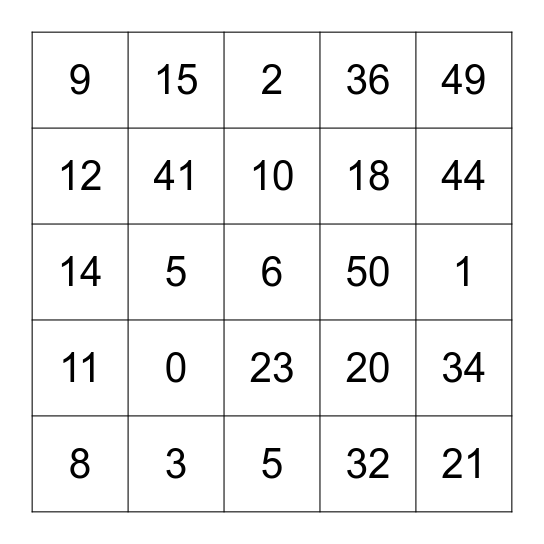 Los Numeros Bingo Card
