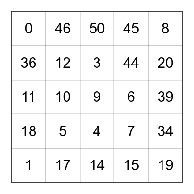 Number Bingo Card