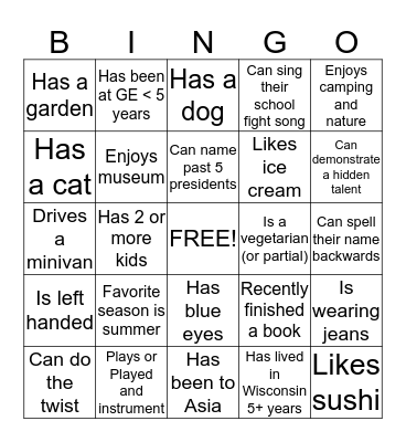 People Bingo Card