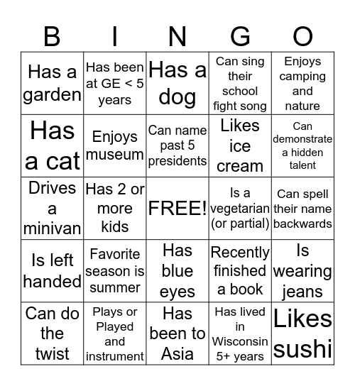 People Bingo Card