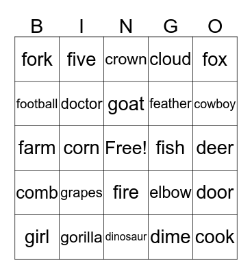 Sight Words Bingo Card