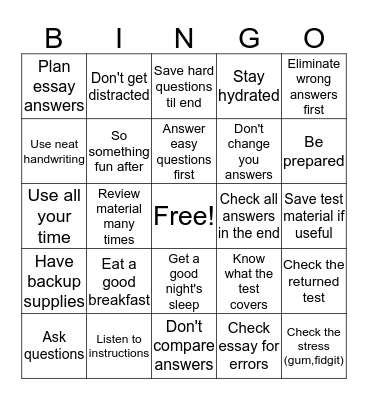 Test Without Stress Bingo Card
