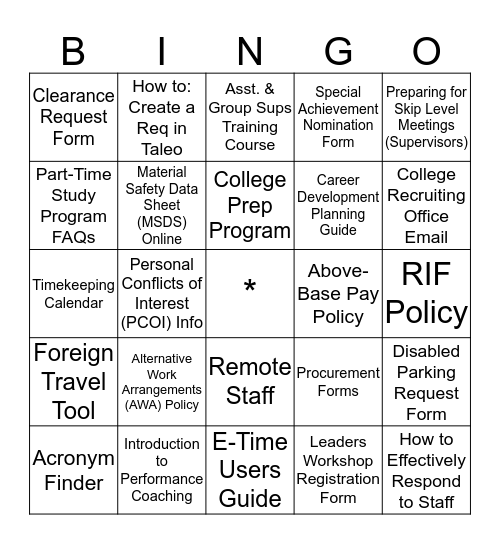 SOAR Bingo Card