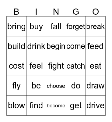 Irregular Verbs (I) Bingo Card