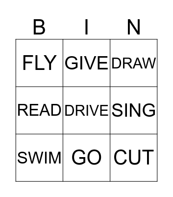 IRREGULAR VERBS BINGO Card