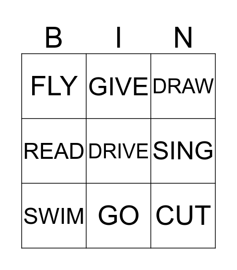 IRREGULAR VERBS BINGO Card