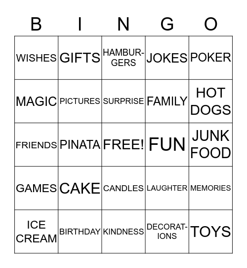 FRANKIE'S BIRTHDAY BINGO GAME Bingo Card