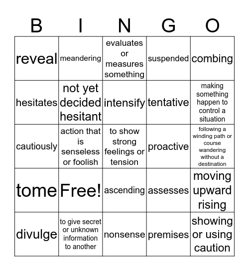 The Hidden Room & Finding the Tome Bingo Card