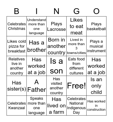DIVERSITY BINGO Card