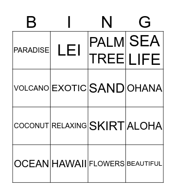 ALOHA BINGO  Bingo Card