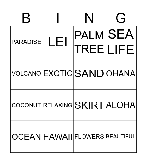 ALOHA BINGO  Bingo Card