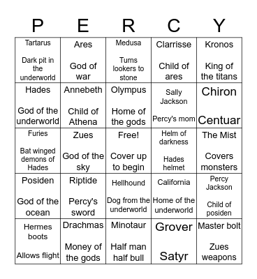 Percy Jackson Get to Know Bingo Card