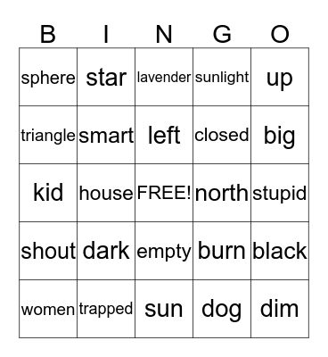 synonyms and antonyms  Bingo Card