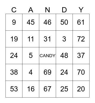 CANDY CARDS Bingo Card