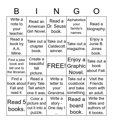 SEPTEMBER LIBRARY BINGO Card