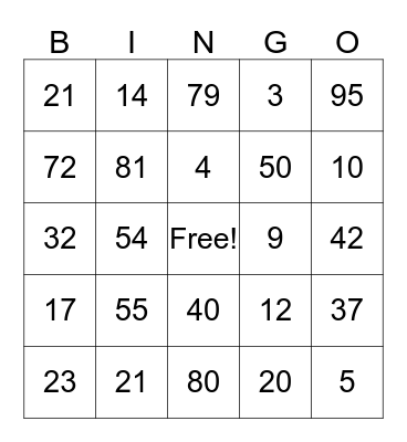 Fitness Fair Bingo Card