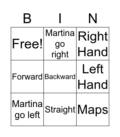 Right and Left Bingo Card