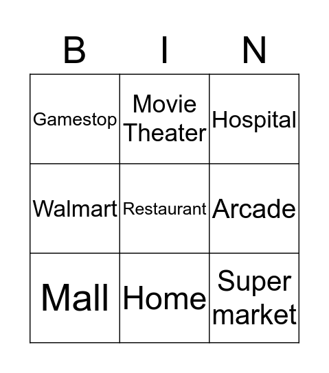 Around Town Bingo Card