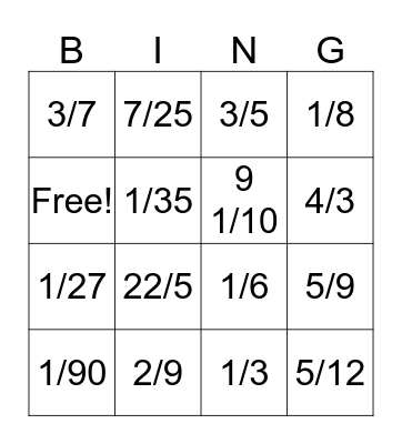 Fraction Multiplication! Bingo Card