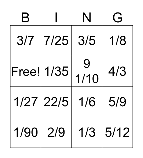 Fraction Multiplication! Bingo Card