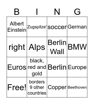 Around the World GERMANY! Bingo Card