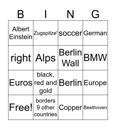 Around the World GERMANY! Bingo Card