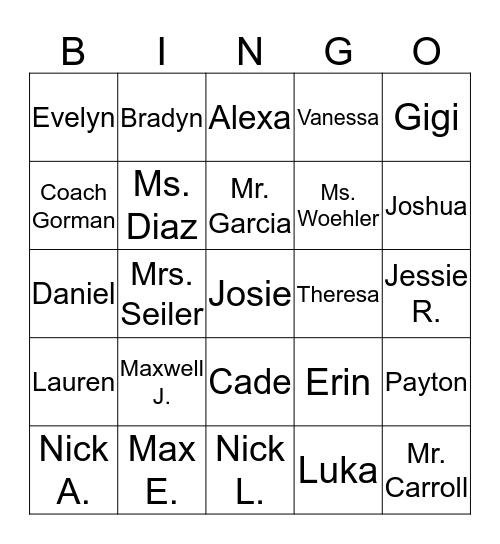 Fifth Grade Rocks! Bingo Card