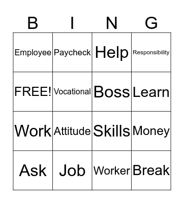 Employment Bingo Card