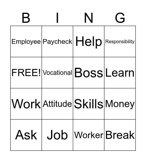 Employment Bingo Card