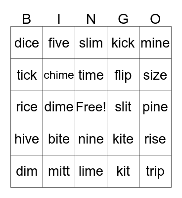 Long I/Short i Bingo Card