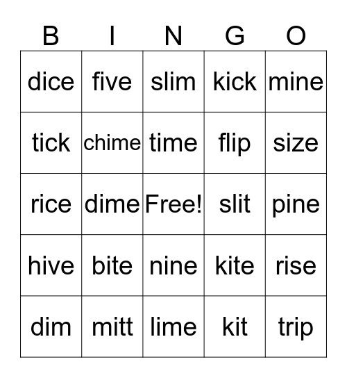 Long I/Short i Bingo Card