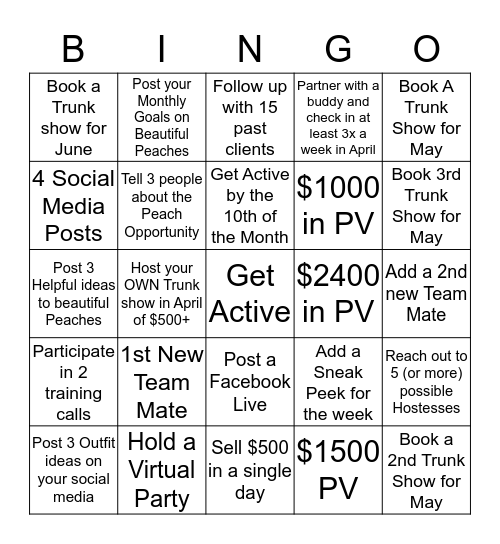 April Bingo Challenge! Bingo Card