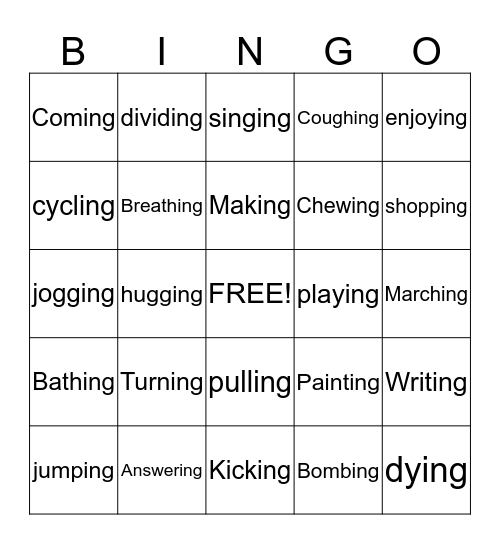 VERBS Bingo Card