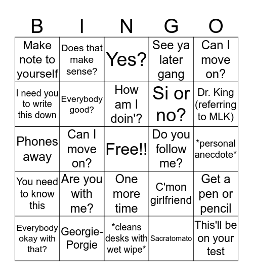 BRADINGO Bingo Card