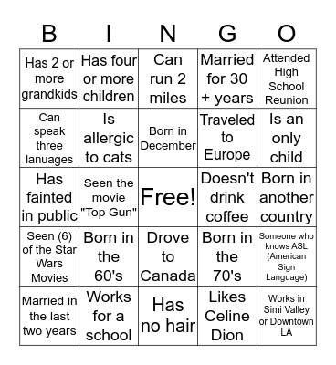 Born between 2017 to 1999 Bingo Card