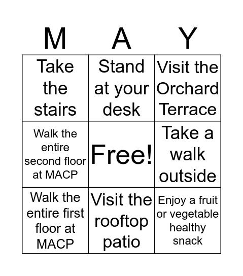 Let's Move MACP Bingo Card