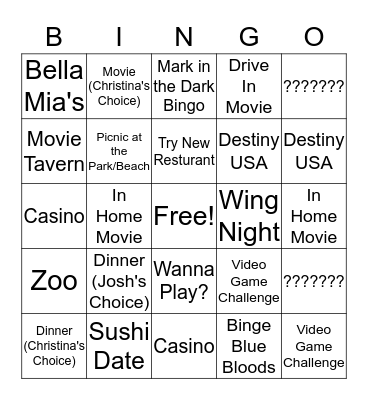 Date Bingo  Bingo Card