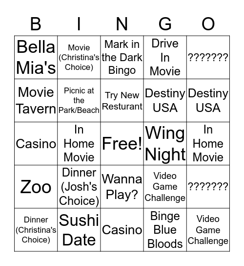 Date Bingo  Bingo Card